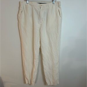 Polo Ralph Lauren Linen Silk Flat Front Pants Size 36x30 Cream